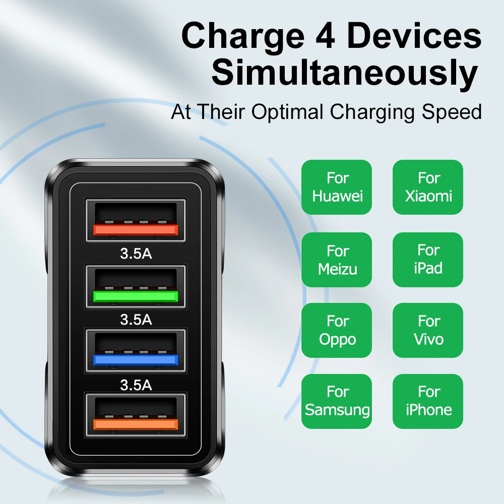4 Port 20W Fast Chargers Quick Charge 4.0 3.0 For iPhone 12 11 XS Samsung Xiaomi Huawei USB Chargers Mobile fast phone Charger