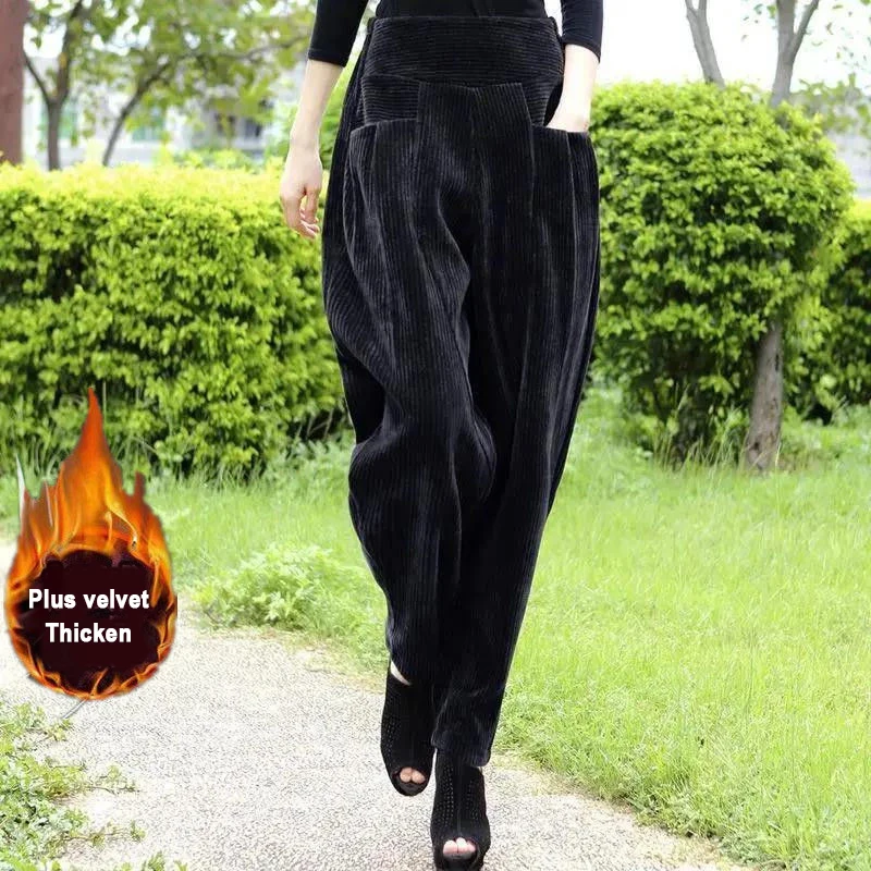 

Christmas 2021 Winter Bloomers For Woman Clothing Loose Casual Adult Female Pants Plus Velvet Thicken Plus Size Women Trousers