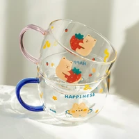 509ml cartoon glass mug seal rabbit pattern breakfast milk oatmeal cup home office tea cup large capacity