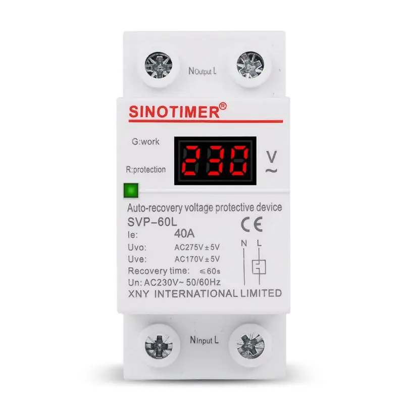

230V AC 40A Display Din Rail Over Under Voltage Protector Self-resetting Device
