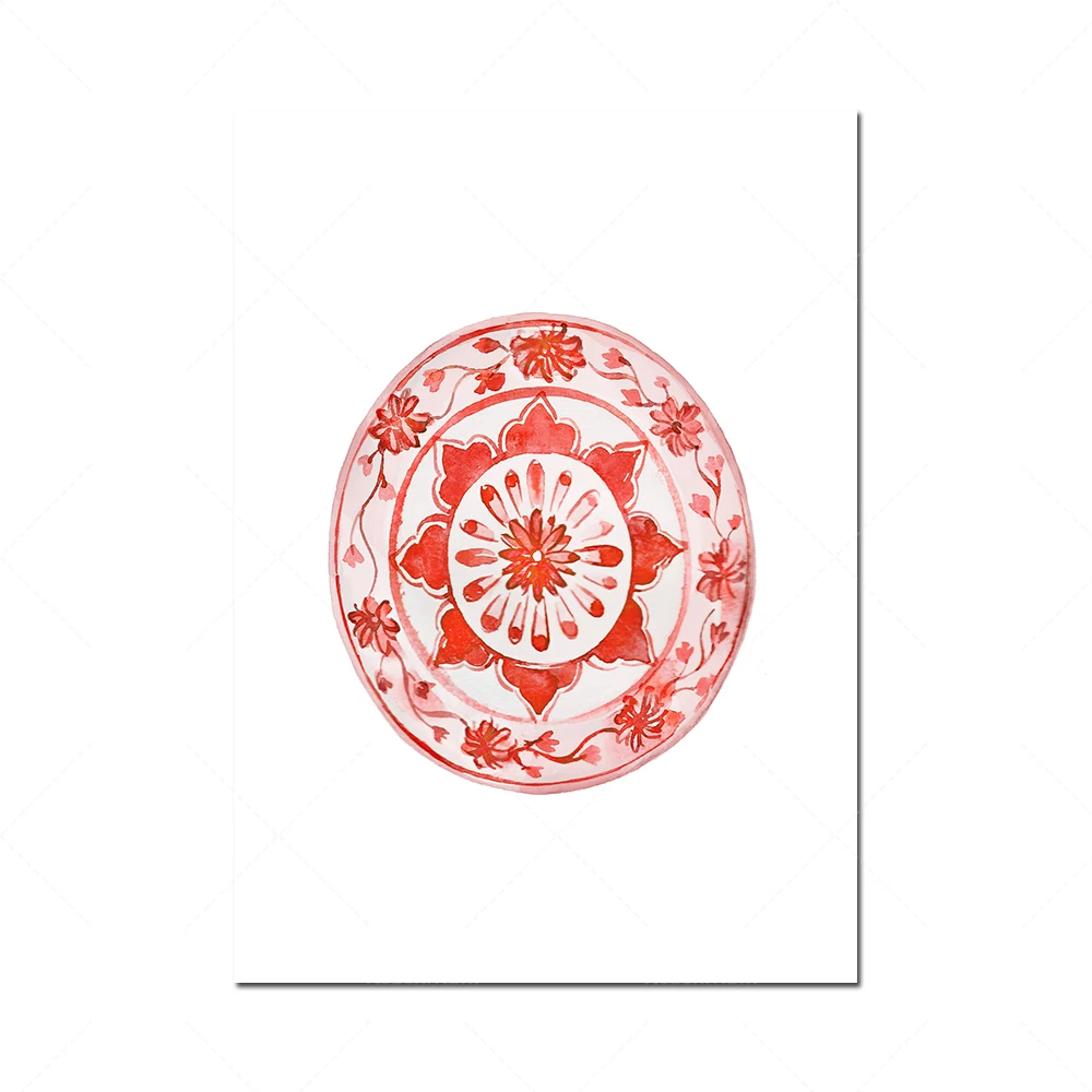 Набор для рисования акварелью 9 фарфоровых постеров красно-белые китайские