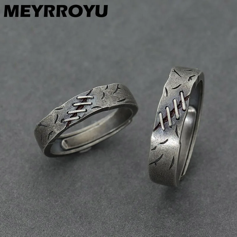 

MEYRROYU 925 Sterling Silver Hot Sale Round Distressed Paper Clip Stitching Unique Design Personality Index Finger Party Jewelry