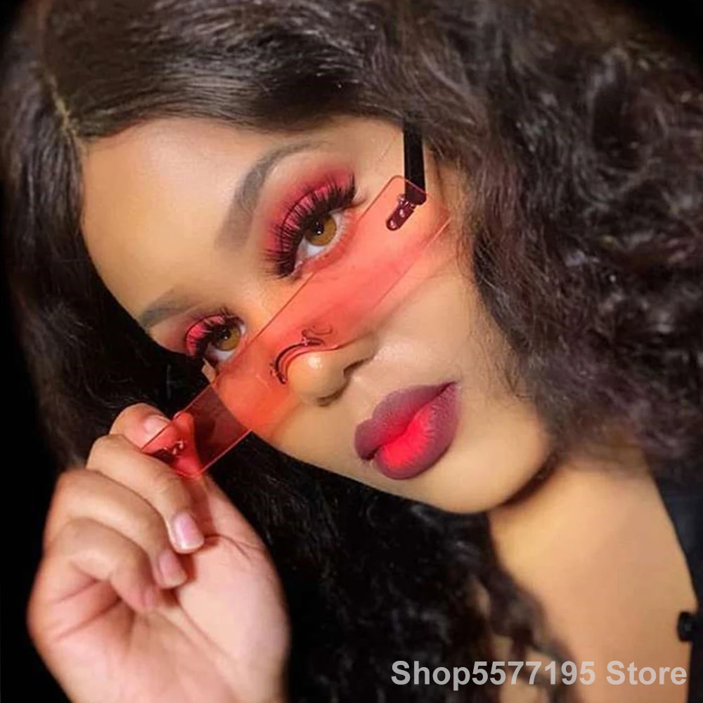 

2023 Fashion New Rectangle Sunglasses Women Luxury Brand Designer Red Pink Clear Small Lens Personality Sun Glasses Shades UV400