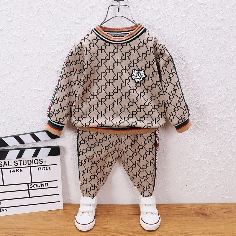 

Letter Plaid Sweater Boys and Girls 2021 New Baby Trend New Trousers Boys and Girls Spring and Autumn Suits Baby Girl Clothes