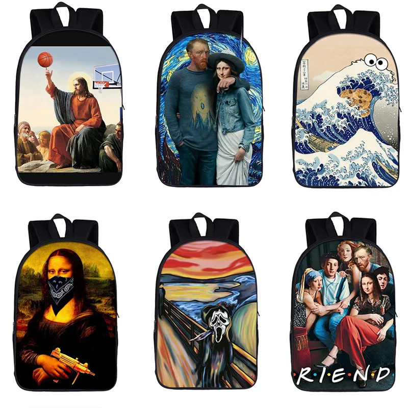 

Funny Mona Lisa Backpack for Teenager Girls Boys Children School Bags Laptop Backpack mochila Women Leisure Bag Men Travel Bags