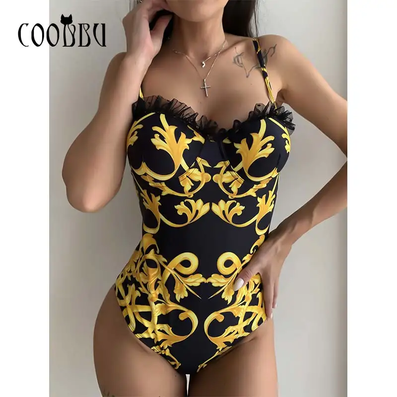 

COOBBU Sexy One Piece Swimsuit Women Swimwear Leopard Print Bathing Suit Backless Monokini Lace Up One-Piece Suits