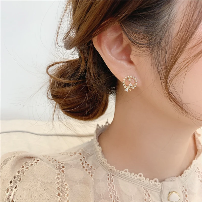 

Huge Bud Cubic Zircon Stud Earrings Round Knot-Bow Snowflake Brinco for Women Cute Trendy Crystal Earrings Jewelry Girls Gift