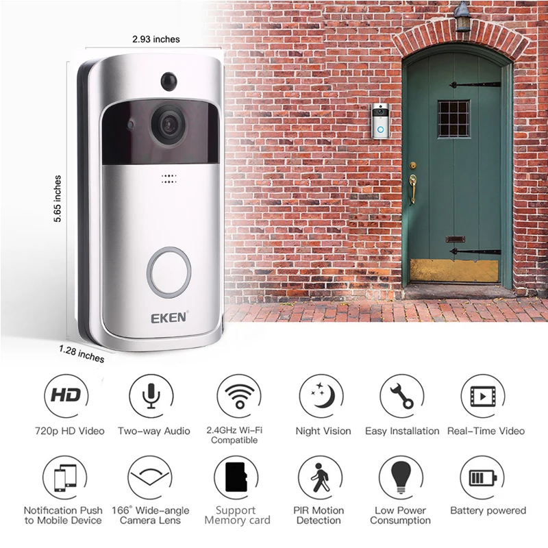 EKEN V5 смарт WiFi видео дверной звонок камера визуальный домофон с колокольчиком ночного видения IP дверной звонок беспроводная домашняя камера безопасности