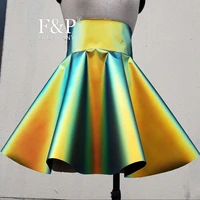 handmade plus size clothing rainbow holographic gold pvc high waist skater skirt women rave clothes outfits flare circle skirts