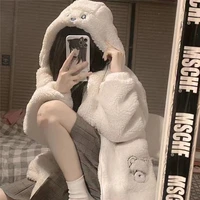 lamb wool girls sense sweater womens autumn and winter plush thickened hooded japanese soft sister lovely coat cotton padded j