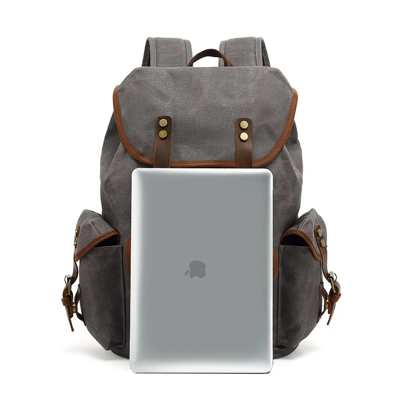 

Backpacks Men Multifunction Canvas Backpack Unisex Oil Wax Leather Travel Backpack Large Waterproof Daypacks Retro Male Bag
