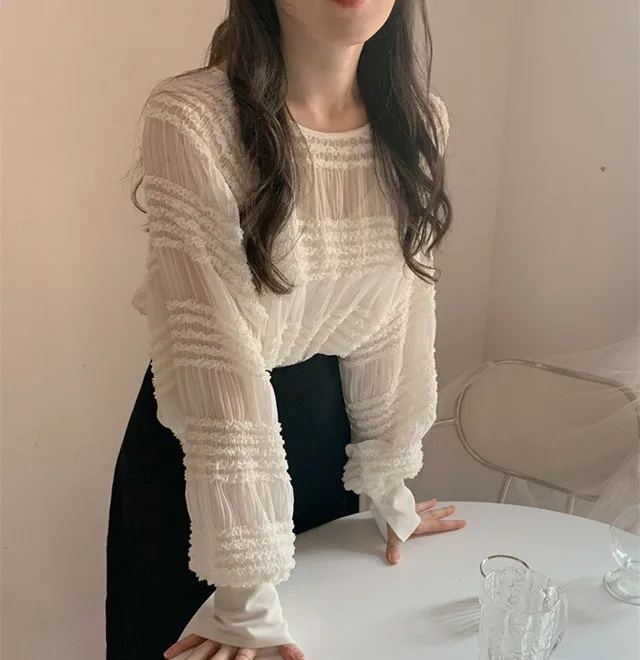 WHITNEY WANG Blouses 2020 Spring Fashion Streetwear Lantern Sleeve Ruffled Chiffon Blouse Women Blusas Lady Shirt Top | Женская одежда