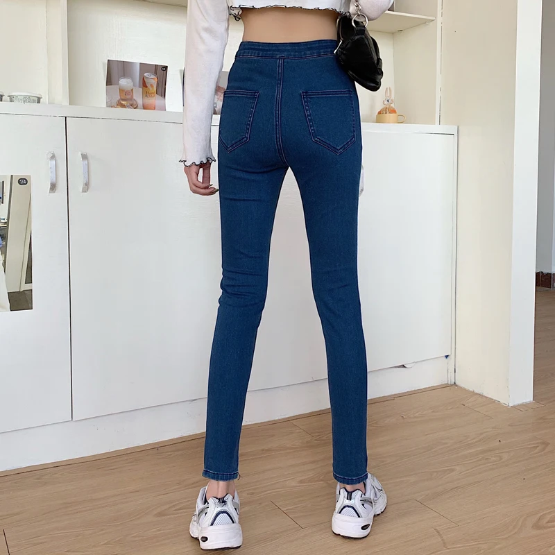 

For Women High Waist Jeans Woman High Elastic Stretch Jeans Denim Skinny Pencil Pants Female Washed Slim Streetwear Full Length