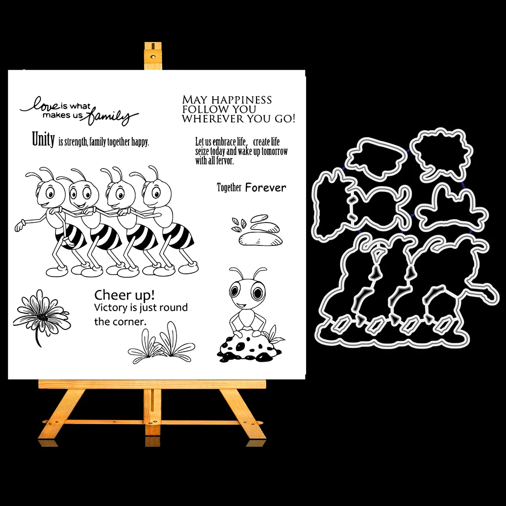 

ZhuoAng Hardworking ant Cutting Dies and Clear Stamp Set for DIY Scrapbooking Photo Album Decoretive Embossing Stencial