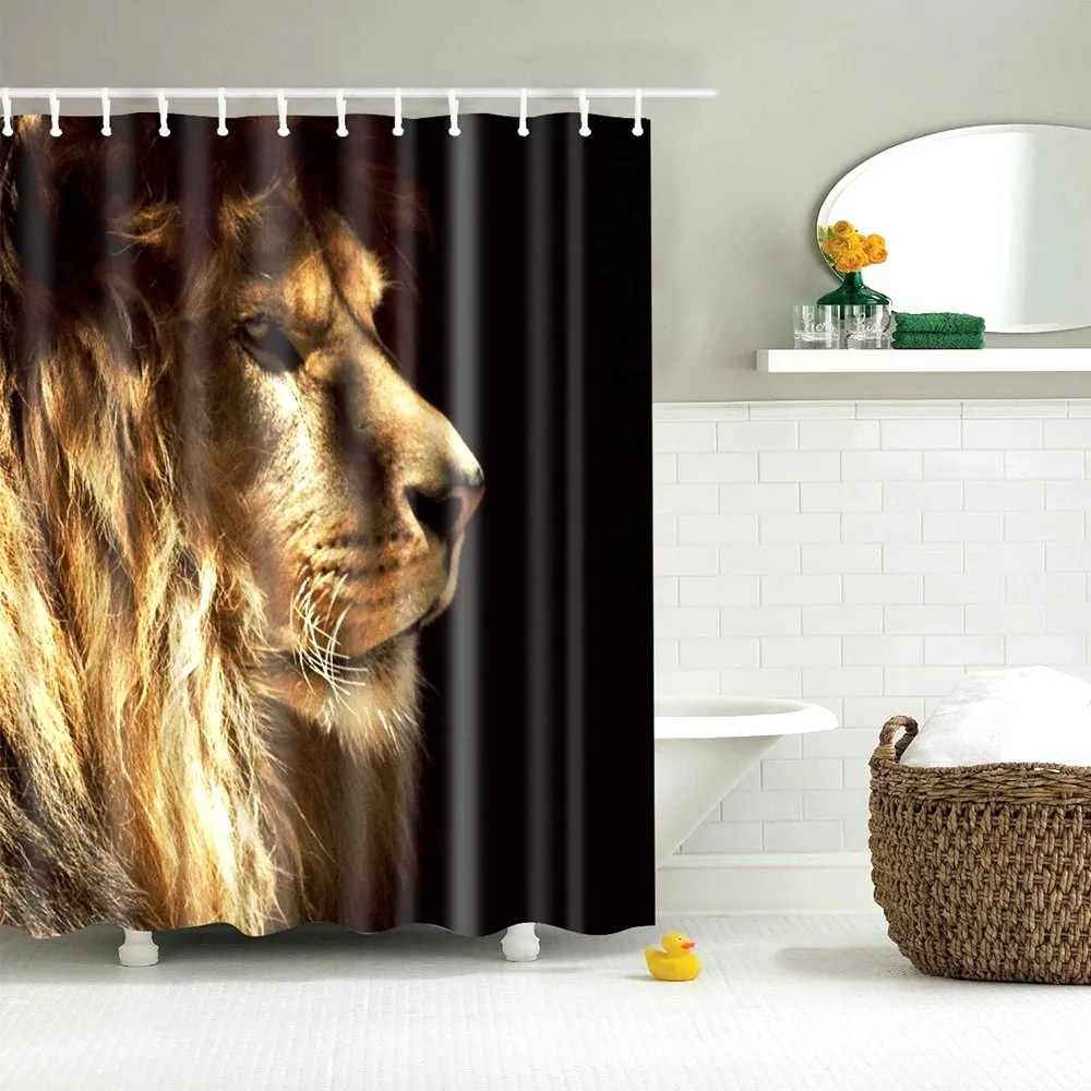 

Dafield Animal Shower Curtain Tiger Digital Printing Waterproof Polyester Lion Shark WIH Hooks