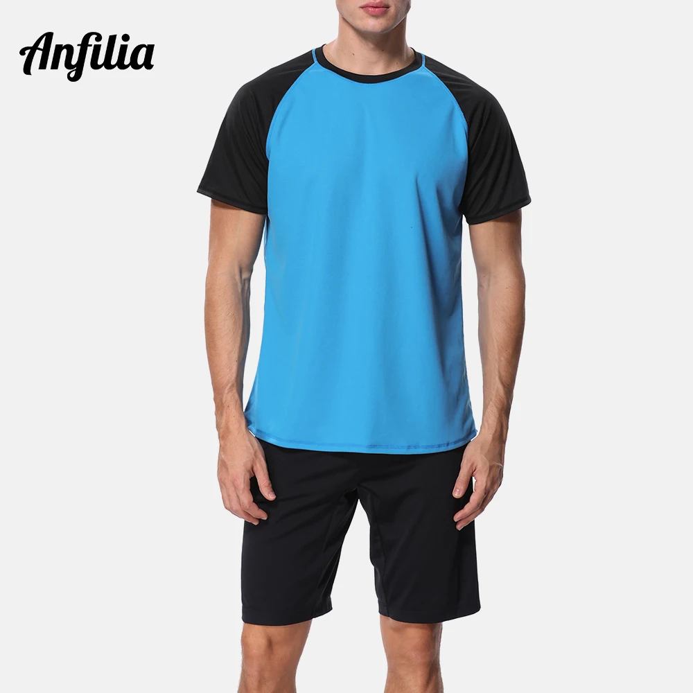 Anfilia Men Dry-Fit Shirts Loose Fit Rashguard Top UV-Protection Rash Guard Top UPF 50+ Beach Wear Running Hiking Biking T-Shirt