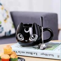 580ml cute cartoon cat mug breakfast couples ceramic cup with plate spoon crescent cat with big eyes cute expression coffee cup