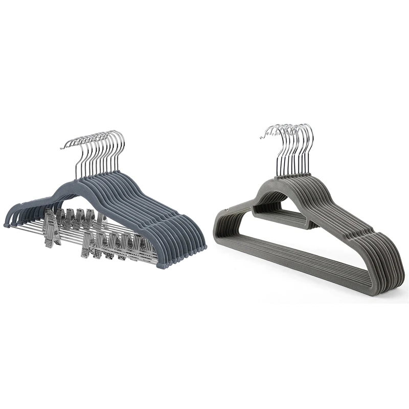 

Promotion! Pack of 12 Flocking Trouser Hangers with Bar and Clips with 20 Pack Non-Slip Velvet Hangers