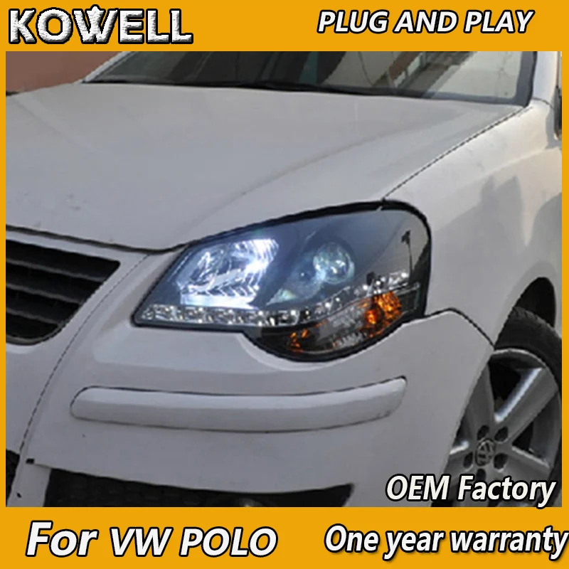 

Чехол KOWELL для стайлинга автомобиля VW Polo, светодиодные фары 2005, 2006, 2007, 2008, 2009, фары DRL, линзы с двойным лучом HID ксенон