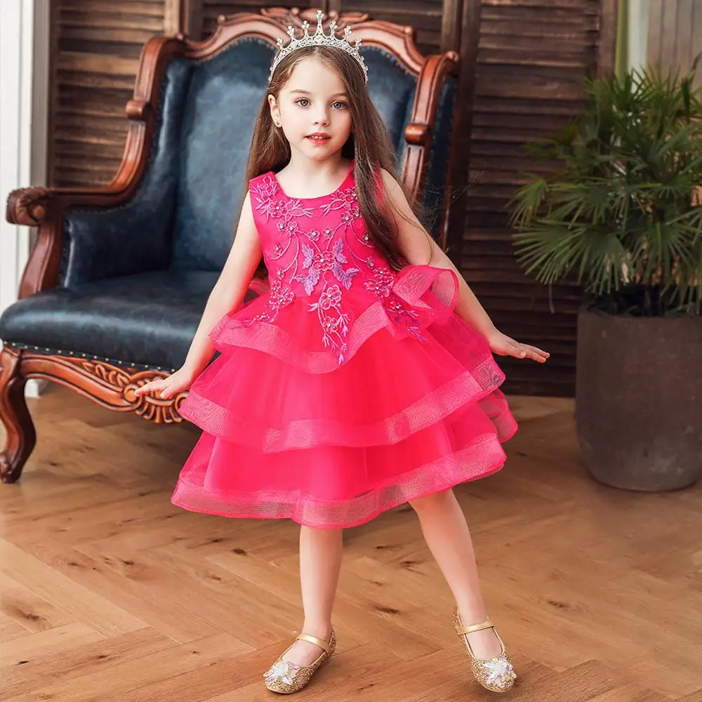 2019 new girl dress lace flower toddler party kids pink girls baby | Детская одежда и обувь