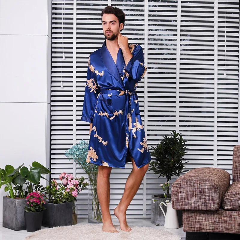 One-piece bathrobe 5XL 4XL кимоно для мужчин из двух частей, большой размер, мужской сексуальный халат, женская одежда для сна, наборы для пар, набор халатов, пижама, туника, шелковое платье, комплект для сна - Цвет: One-piece bathrobe