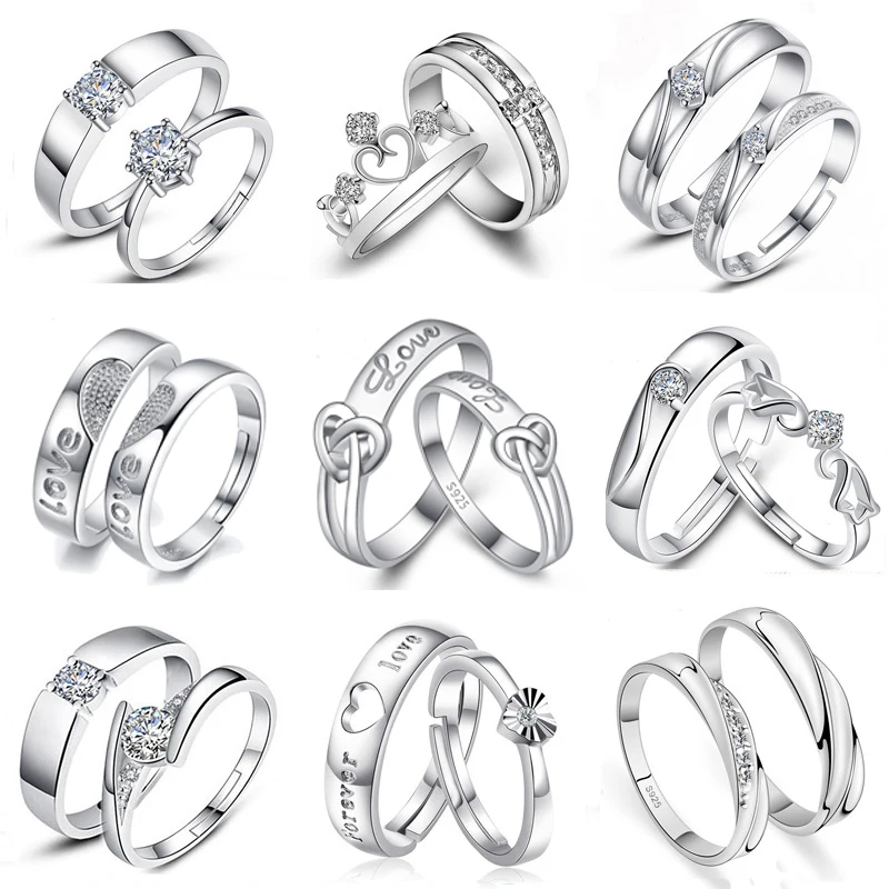 Utimtree 2 шт S925 штампованные серебряные Регулируемые кольца для мужчин и женщин CZ