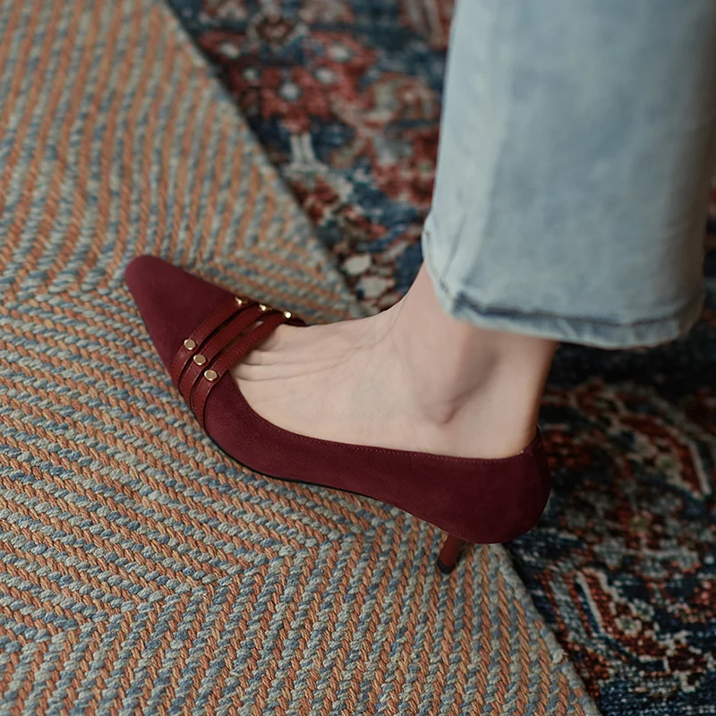 

Women Pumps Genuine Leather 22-25 cm length Sheep suede upper pointed toe women heels Soft and fashionable womens shoes 2 colors