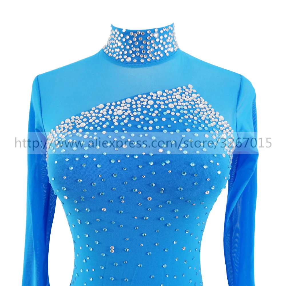 Платье для фигурного катания женщин и девочек платье на коньках аквамарин шелк