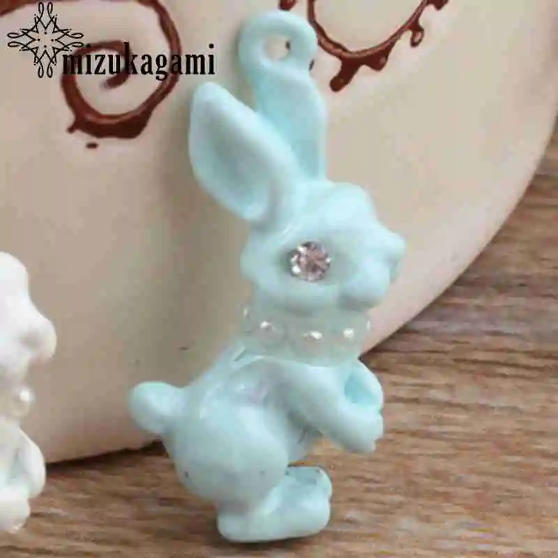 

Zinc Alloy Candy Colored Pearl 3D Mini Cute Rabbit Charms 10pcs/lot For DIY Fashion Jewelry Making Finding Accessories