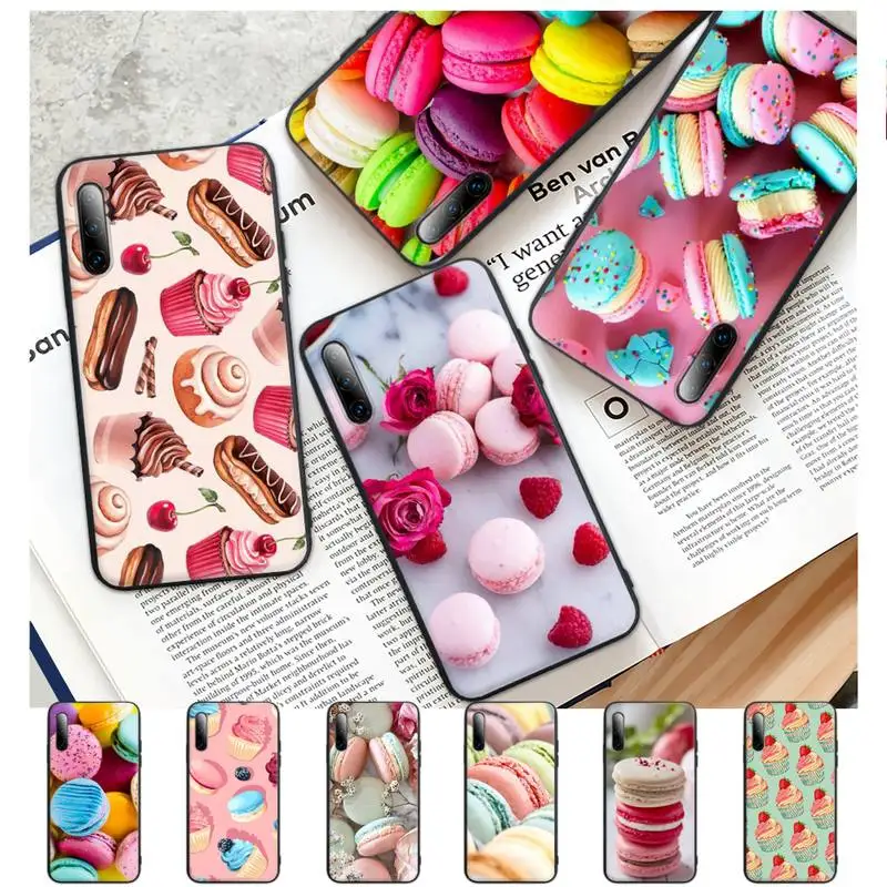 

Dessert Ice Cream Macarons Cake Black Silicone Mobile Phone Cover For Redmi Note 9s 8t 7 5A 5 4 4x 6 8 9 10 Pro Case