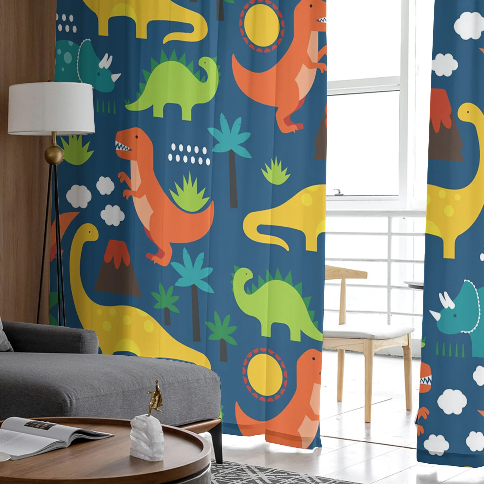 Цветастые занавески Cartoon Colorful Dinosaur для гостиной обработка окон прозрачные спальня кухня Drapes on.