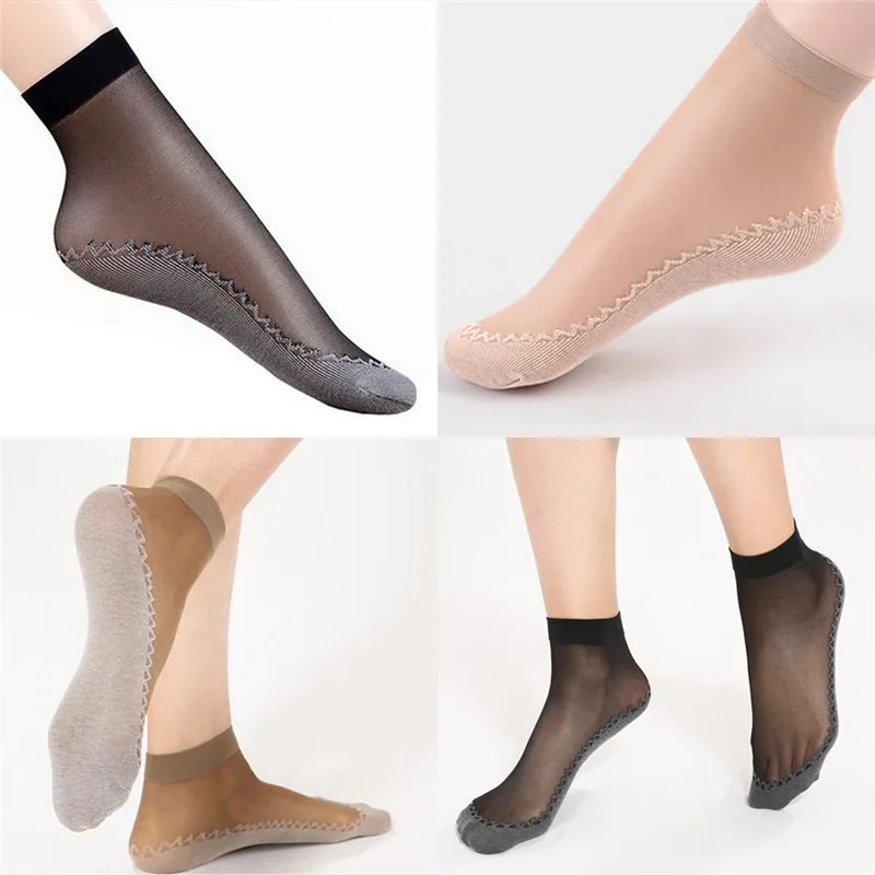

Носки женские мягкие тонкие шелковые Нескользящие, Модные прозрачные дышащие, с разрезом снизу, 5 пар, весна-лето