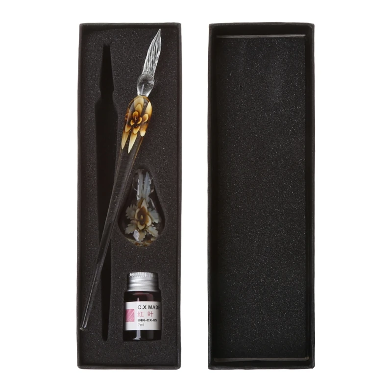 

Vintage Handmade Art Elegant Crystal Floral Glass Dip Pen Sign Ink Pens Gift