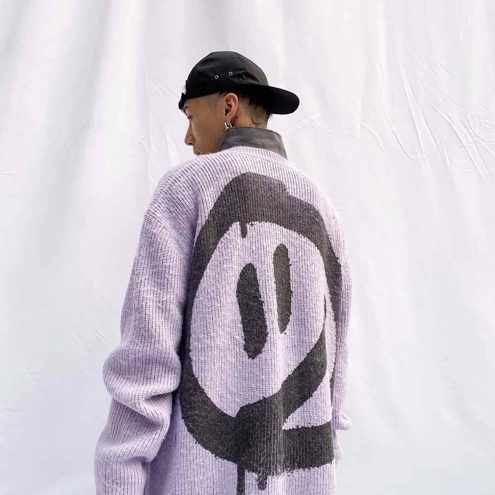 

UNCLEDONJM Smile knitted sweater men winter clothes plus size winter cardigan HIP HOP korean clothes men coat UMY06