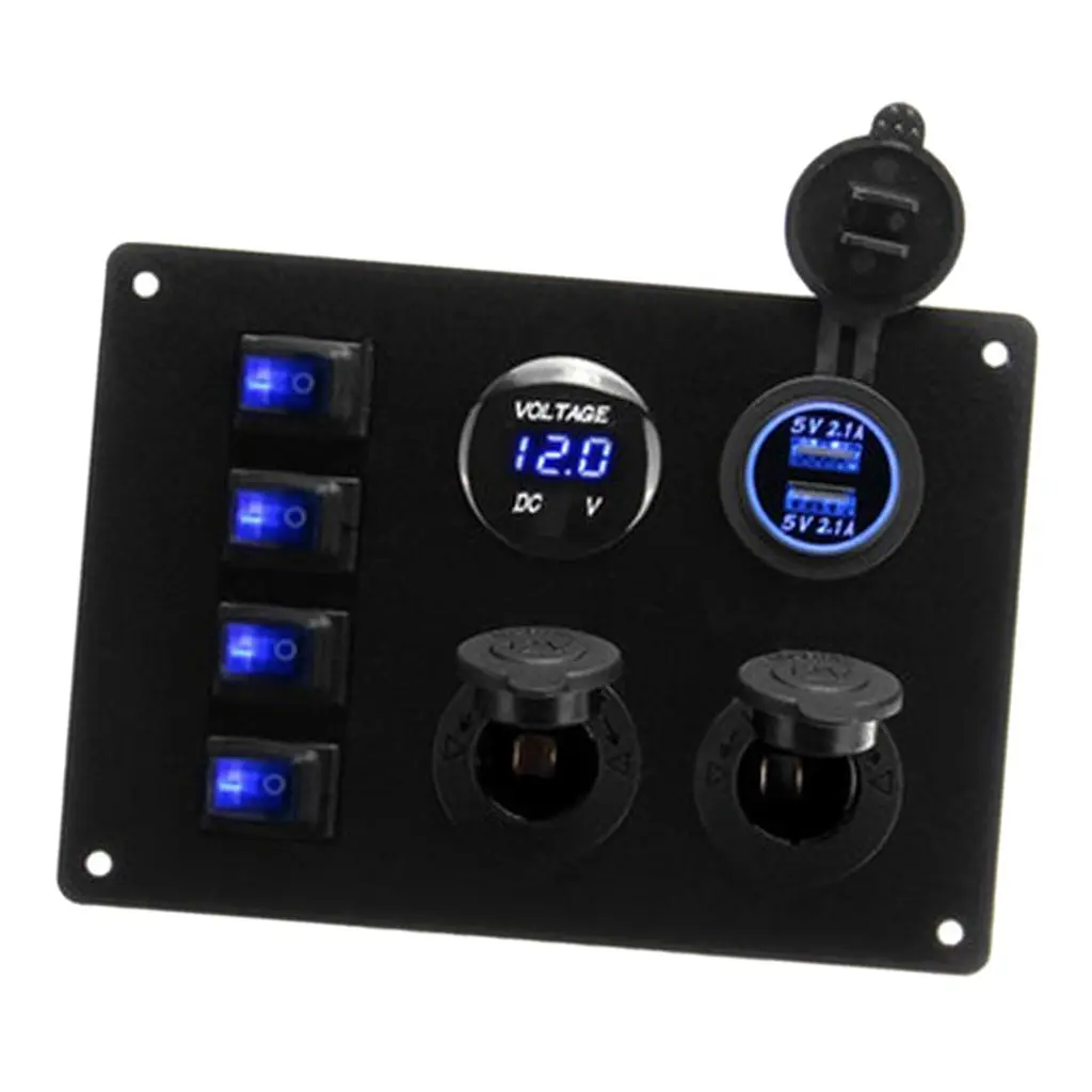 

4-х клавишный автомобильный МОРСКОЙ лодочный цепь RV светодиодный тумблер кулисный выключатель Панель вольтметр с предохранителем двойной ...