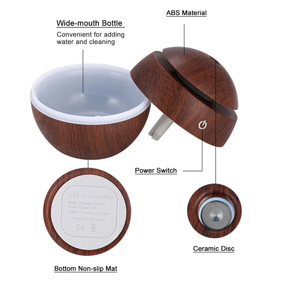

USB Aroma white Diffuser Ultrasonic Cool Mist 130ML Humidifier Air Purifier 7 Color Change LED Night light for Home bedroom