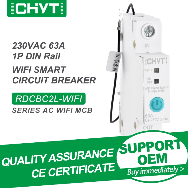 

Free Shipping CHYT RDCBC2L 1P 2P Energy Meter Ammeter Remote Control Voice Controlled AC 230V 63A WiFi Smart Circuit Breaker MCB