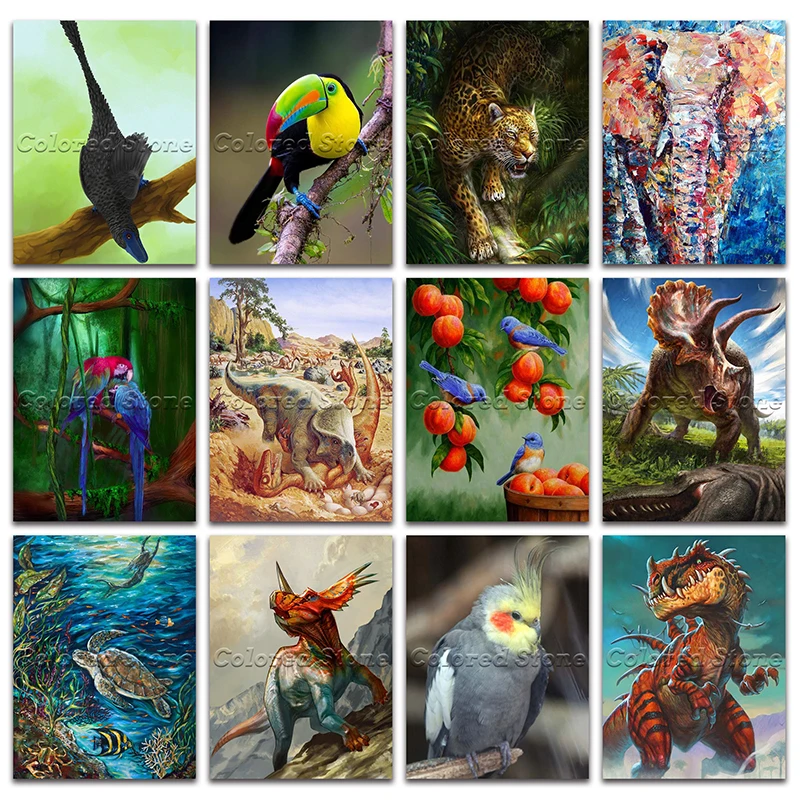 Полностью Квадратный бриллиант 5D Вышивка крестиком попугай Леопард слон