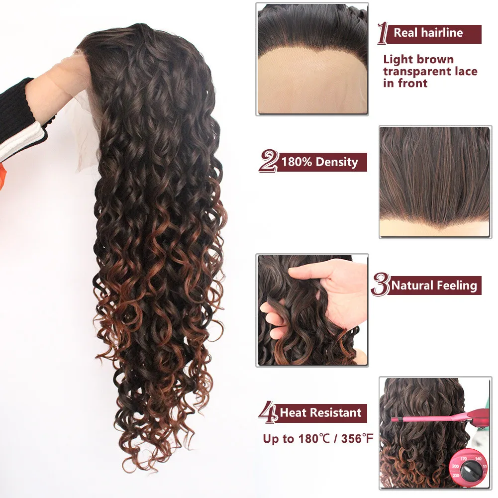 Аногол темно коричневый Омбре синтетический парик фронта шнурка афро длинный