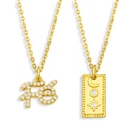 FLOLA CZ паве Стразы FE ожерелье для женщин латунный квадрат Луна и звезда кулон ожерелье Позолоченные ювелирные изделия подарки nkev53