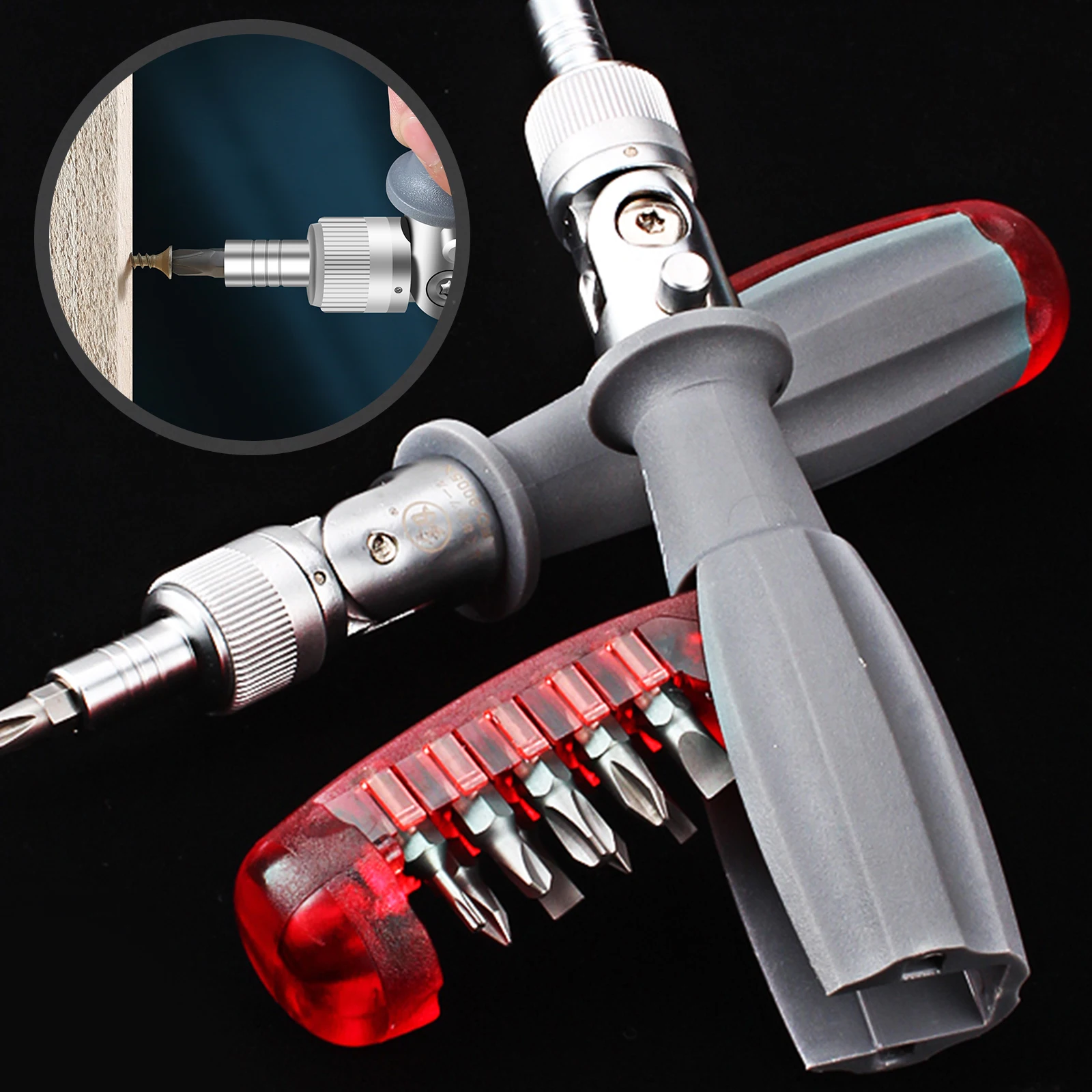 

Multi Angle Ratchet Screwdriver Set 11Pcs Magnetic Torx Phillips Screwdiver Bit Quick Load 180 Degree Rotation Repair Hand Tools