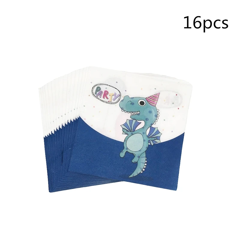 16pcs napkins Вечерние товары, 1 шт., для детей, динозавр, милый динозавр, тема, украшение, головной убор для дня рождения, герой, шляпа с эластичной лентой - Цвет: 16pcs napkins
