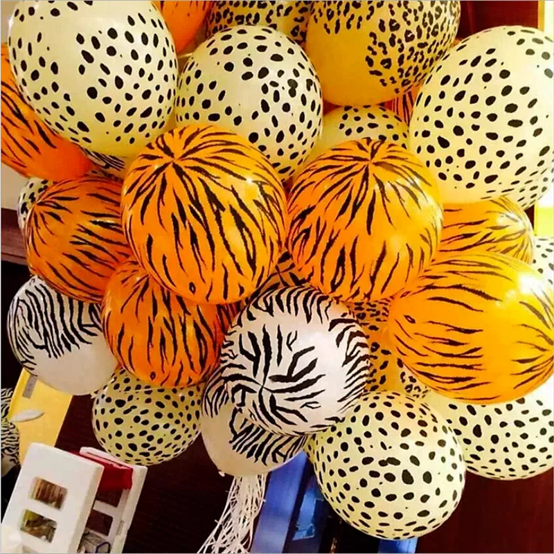 

10pcs 12inch Jungle Animal Latex Balloons Cow Tiger Zebra Leopard Foil Balloon Birthday Party Decor Kids Birthday Gift Globos