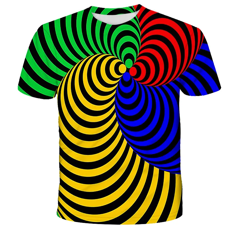 

Summer hot-selling 3d geometric pattern digital fashion short long-sleeved new creative couple same style casual sports T-shirt