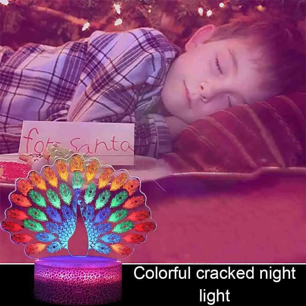 

Peacock Love Rose Lotusshape Colorful Cracked Night 5V Lamp Light Decoration 2W Gradient Home Night USB Night Light Three-c X3U3