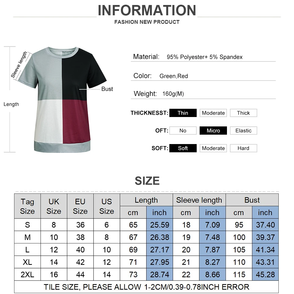 

Fashion Plaid Stitching T-shirts Women Summer Short Sleeve Harajuku Street Tee Tops Femme Contrast Color O-neck Tees Shirt