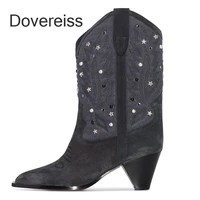 dovereiss winter woman new fashion shoes pure color white slip on clear heels boots pointed toe knee high boots 45 46 47