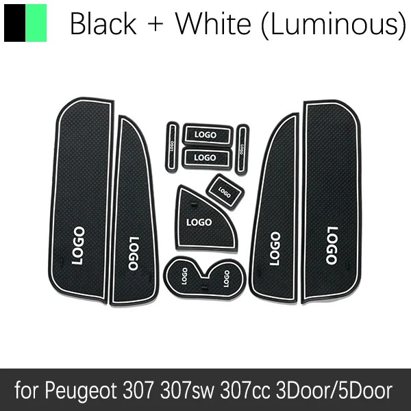 White Luminous Противоскользящие резиновые чашки подушки двери паз коврик для peugeot 307 307SW 307CC хэтчбек седан 2001~ 2011 аксессуары коврик для телефона - Название цвета: White Luminous