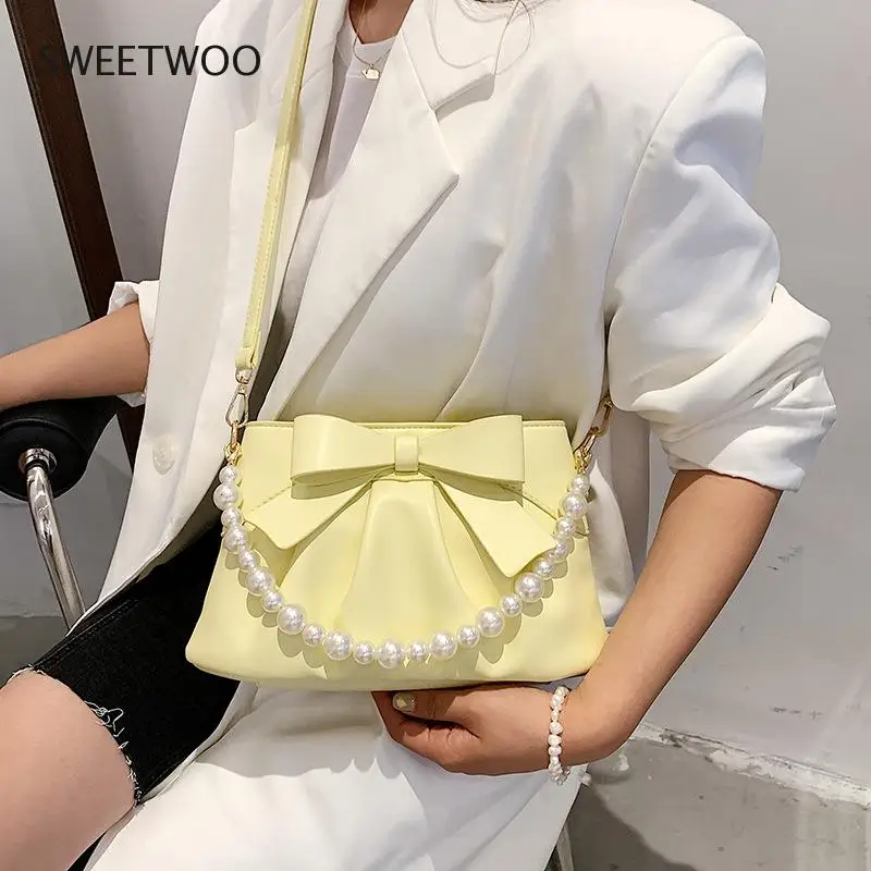 

Bowknot Bag for Women Summer 2021 Underarm Bag Pearl Chain Shoulder Strap Crossbody Bag Shoulder Messenger Bag Fashion Handbag