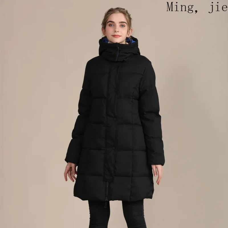 

New Cotton-padded Jacket Women's New Color Matching Mid-length Women's Cotton-padded Jacket Hooded Slim Jacket Thickening